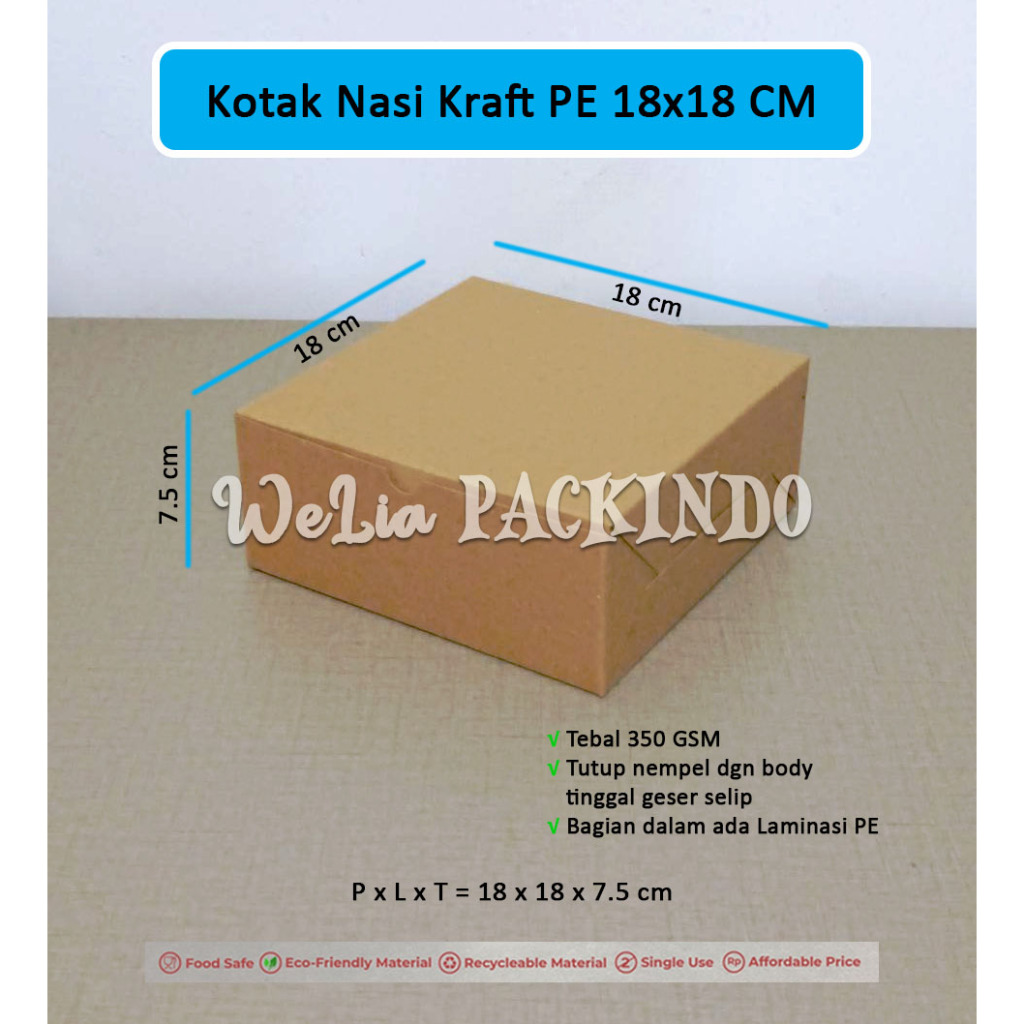 

[1 PCS] Kotak Nasi 18x18 Motif Kraft + Laminasi PE / Catering Box Nasi / Kotak Kue / Dus Makanan Model GS