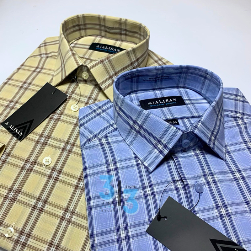 kemeja ALISAN Motif Kotak Lengan Panjang 100%original