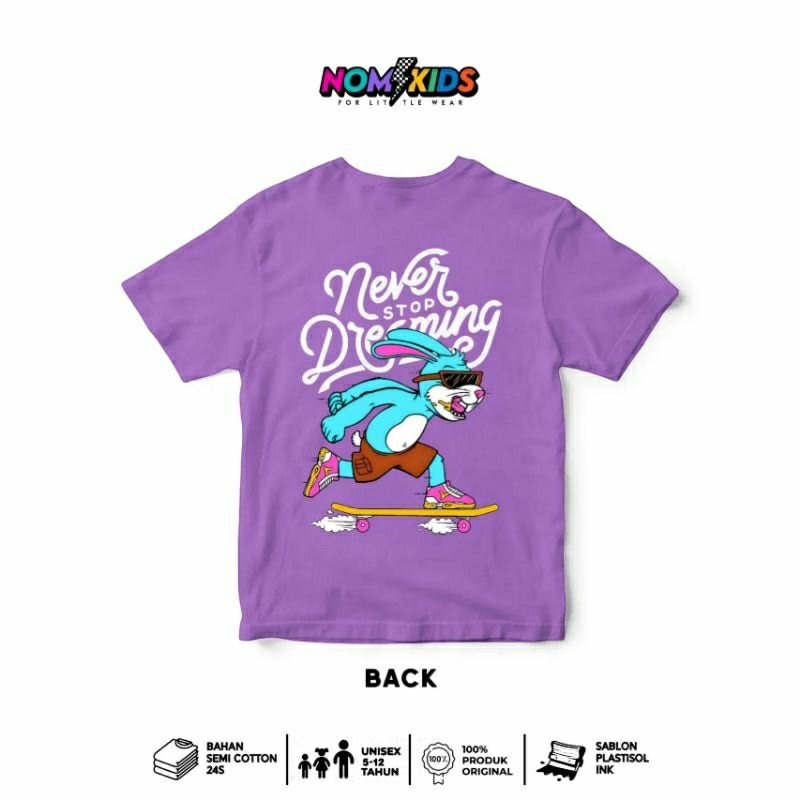 Nomikids Kaos Anak Laki Laki Usia 5-12 Tahun Never Dreaming Ungu