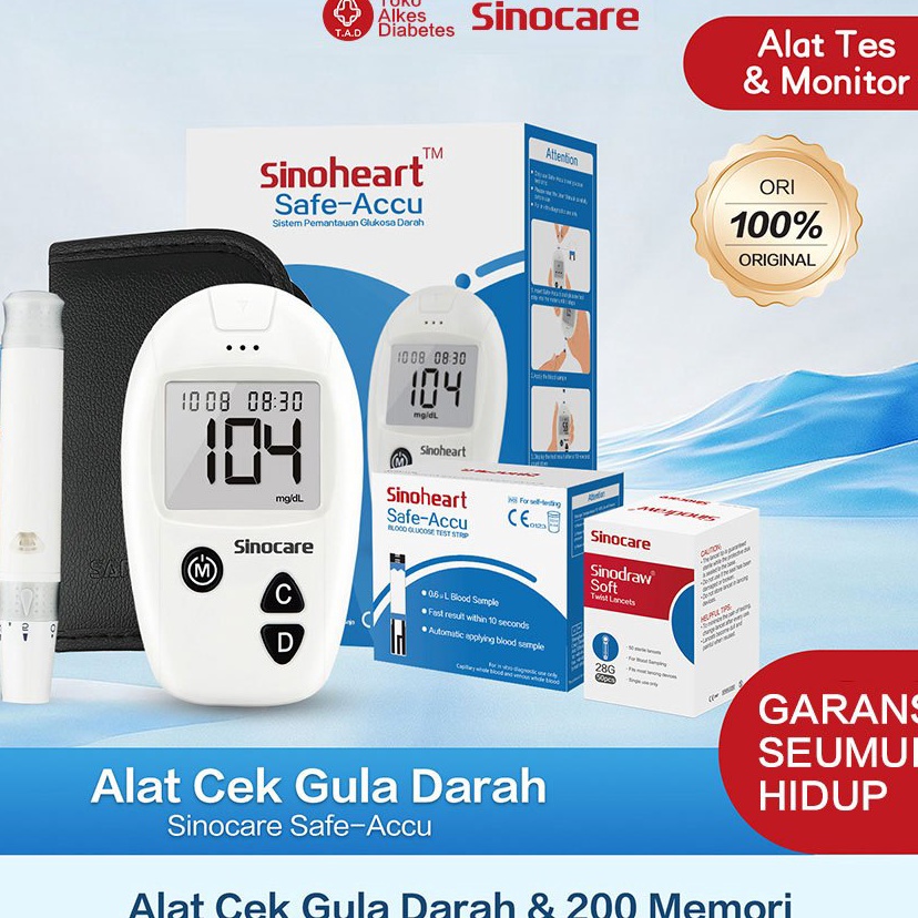 Baru Ekonomis  Sinocare Alat Tes Gula Darah Safe Accu Instant BGM 2 Memori HCT 36
