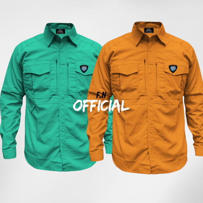 Kemeja Tactical Seragam Kerja Lapangan Pria Lengan Panjang PDH Warna Kuning Kunyit dan Toska Bordir