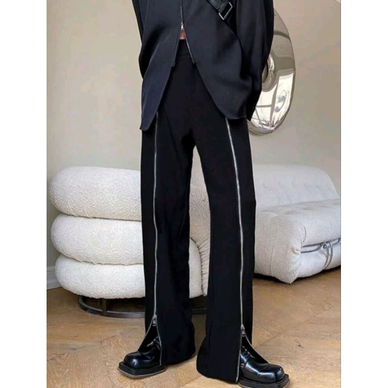 Celana Kaki Lurus Depan Ritsleting Pria