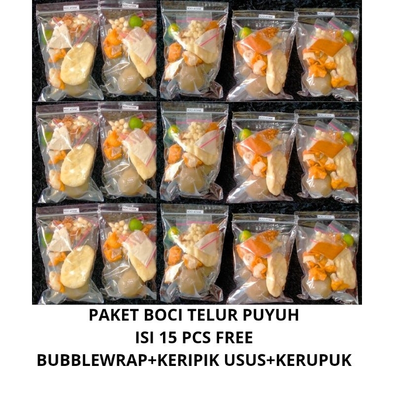 

paket baso aci instan isi telur puyuh 15 pcs plus gratis keripik usus dan mie / baso aci chili oil / boci chili oil / chili oil / promo bakso aci boci telur puyuh paket 15 pcs