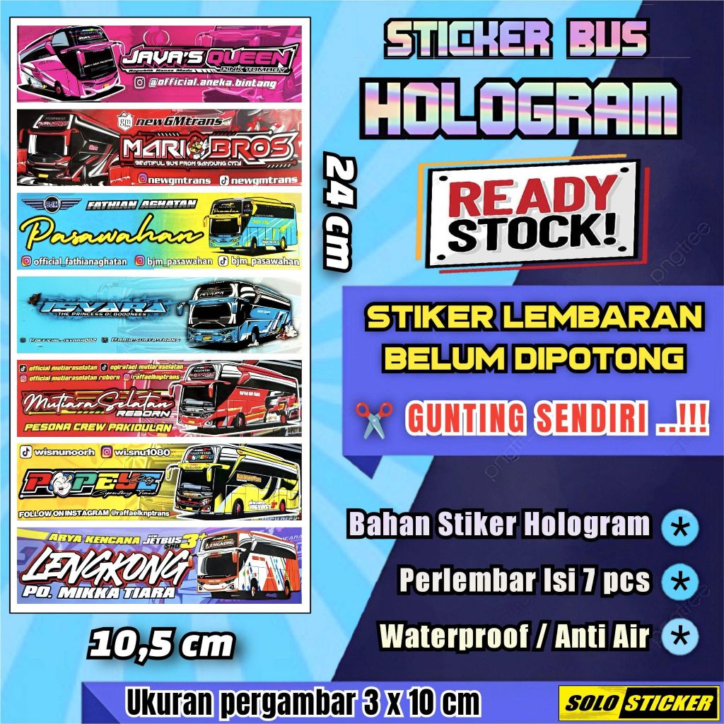 

Stiker Bus Hologram Lembaran Isi 7pc Sticker Bis Lengkong Isvara Pasawahan Mario Bros Javas Queen