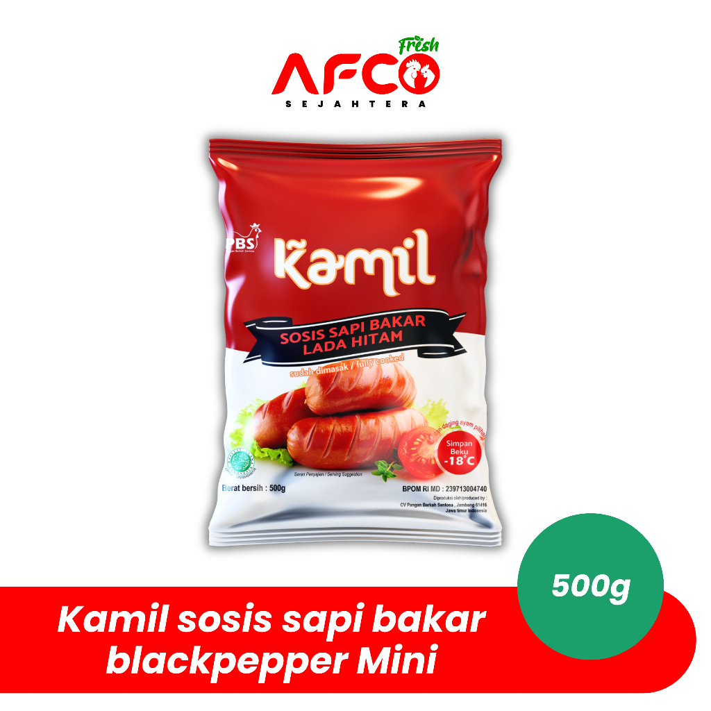 

Afco Fresh Kamil Sosis sapi bakar lada hitam (MINI) 500g