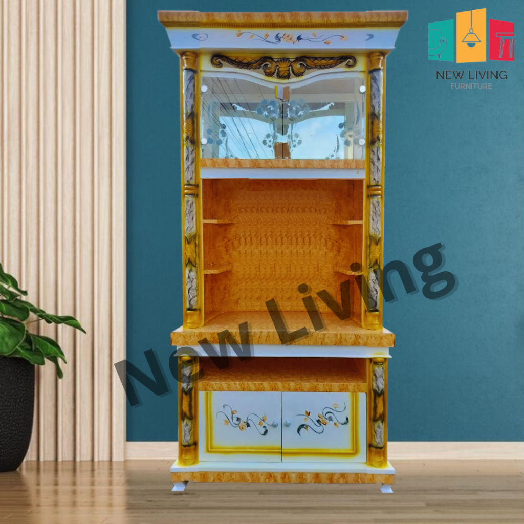 Bufet Pajangan Crystal Kristal Wush / Pajangan Tv Kaca / Lemari Tv Kristal 2 Pintu Rata