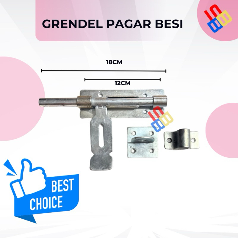 Grendel Pagar Besi Silver / Slot Grendel Samping Pintu Kunci Slot Besi 18 cm