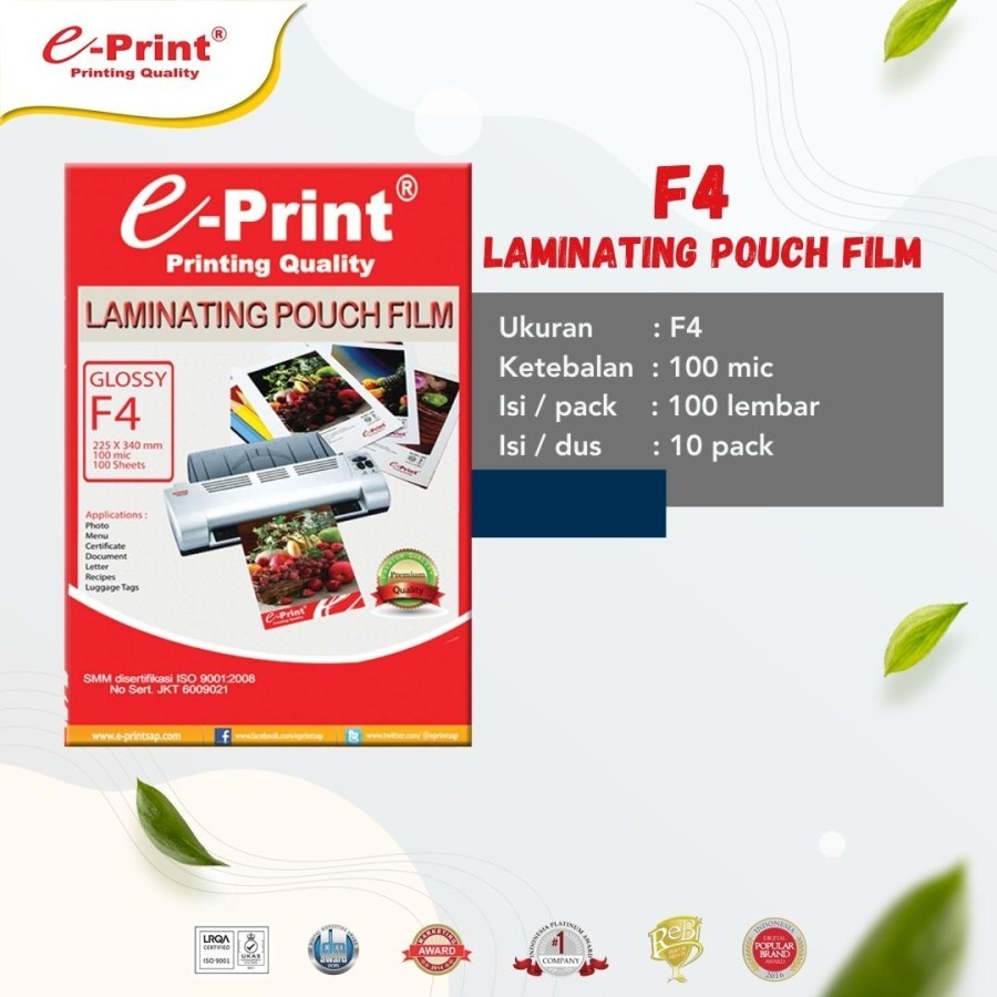 

Printech Plastik Laminating Film Pouch F4 / Plastik Laminating F4