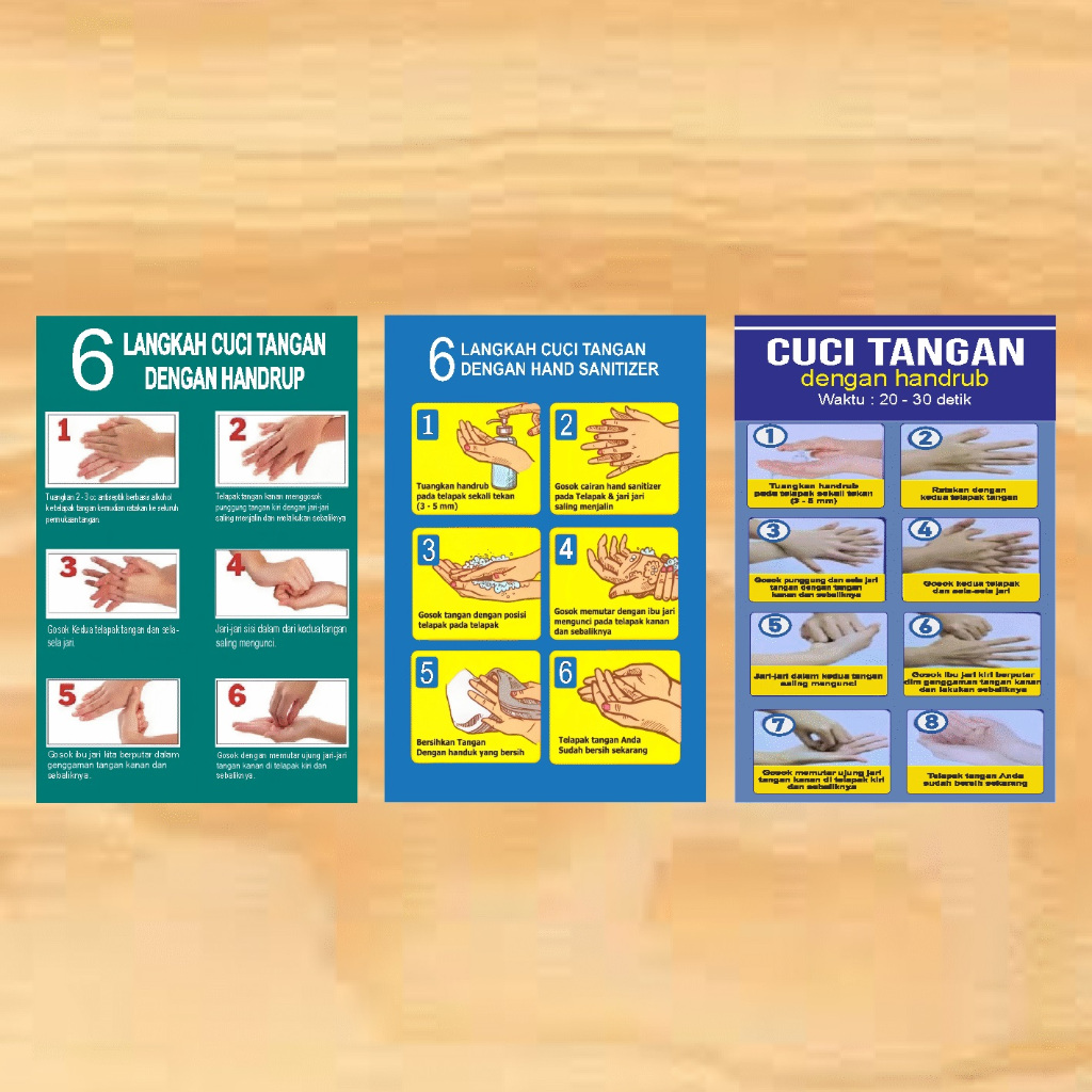 Stiker 6 Cara Cuci Tangan dengan Hand Sanitizer / Handrub | Stiker 6 Cara Cuci Tangan dengan Hand Sa