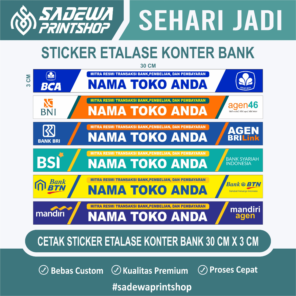 

Stiker Etalase Konter / Stiker Agen Bank/ Stiker Bank Murah / brilink / agenmandiri ( MIN 15 PCS)