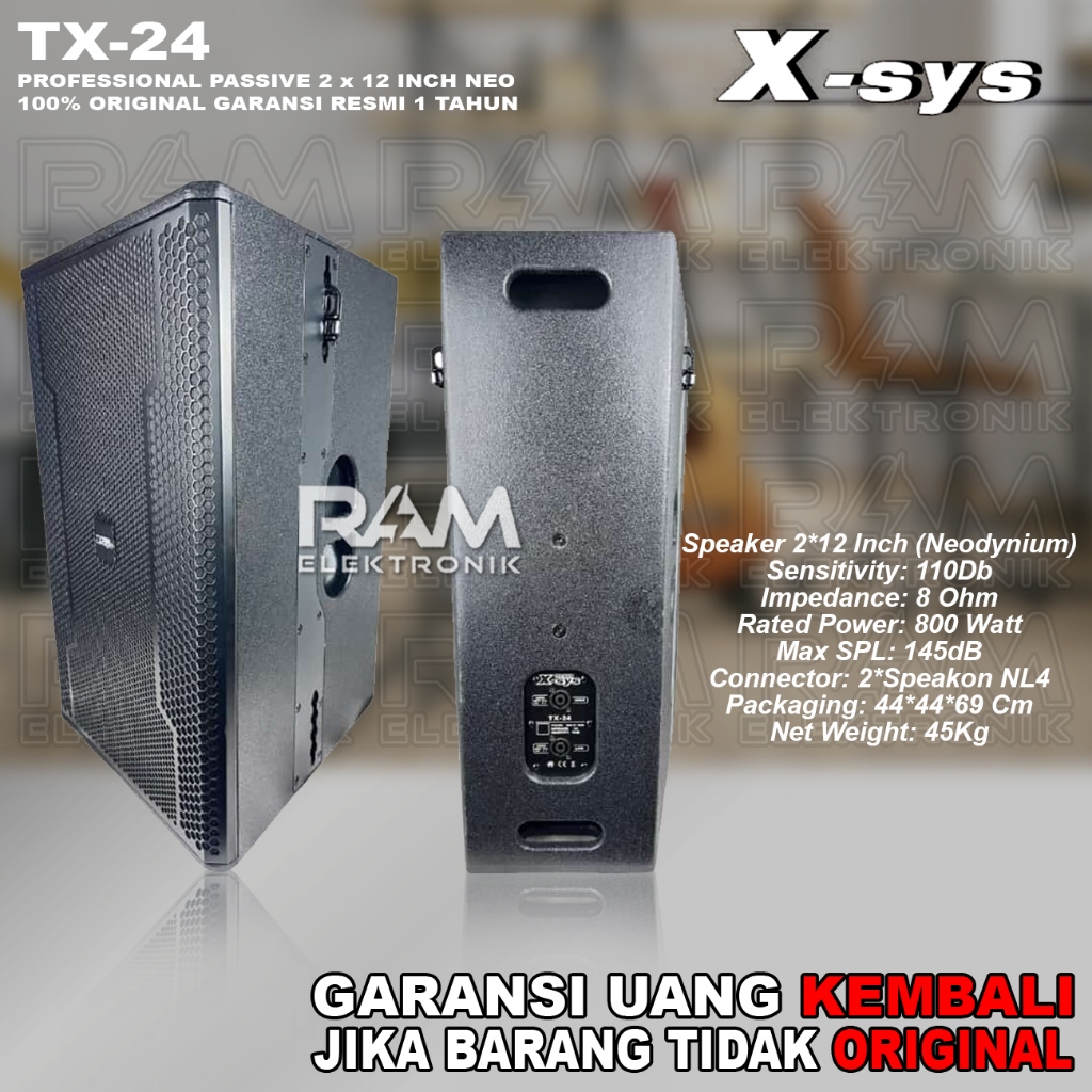 Speaker Pasif 2 x 12 Inch Neodymium XSYS TX24 | TX 24 Original Komponen NEO
