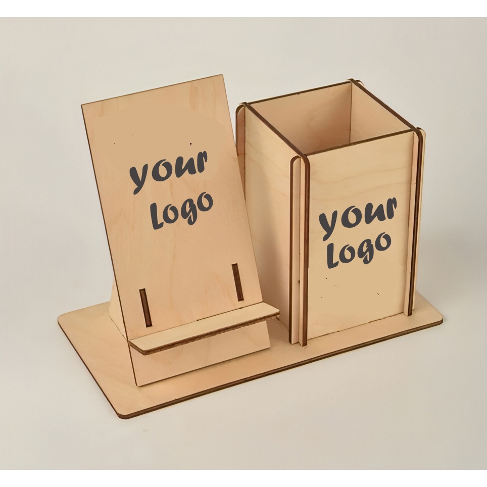 

custom nama / logo,, holder hp dan pensil, hiasan meja kerja kayu unik, tempat hp dan wadah pensil keren, organizer meja, tempat pensil