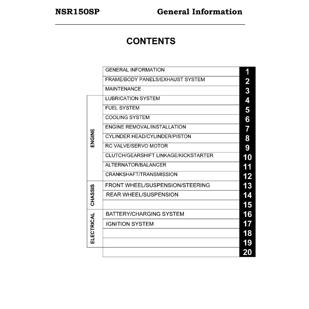 

Workshop manual for Honda NSR150SP (English Textbook)