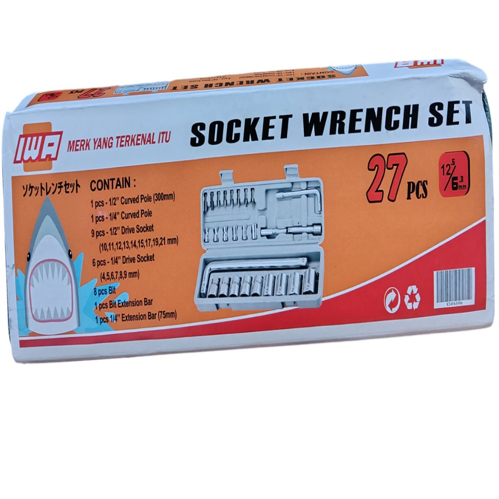 IWA - Kunci Konci Shock Sok Soket Shok Sock Socket Wrench Engkol Motor Set 27P Paket Bengkel Lengkap