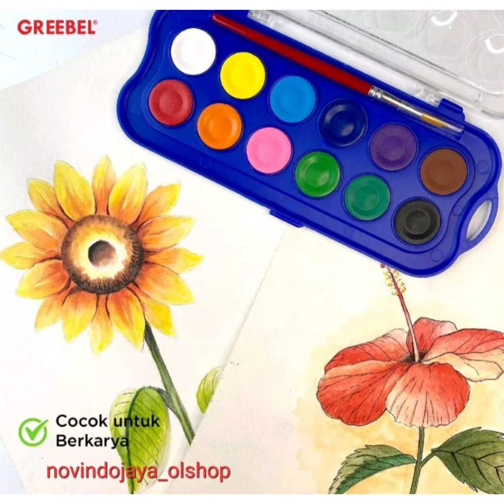

CAT AIR WATER COLOR CAKE GREEBEL 12 WARNA GRATIS KUAS TERLARIS