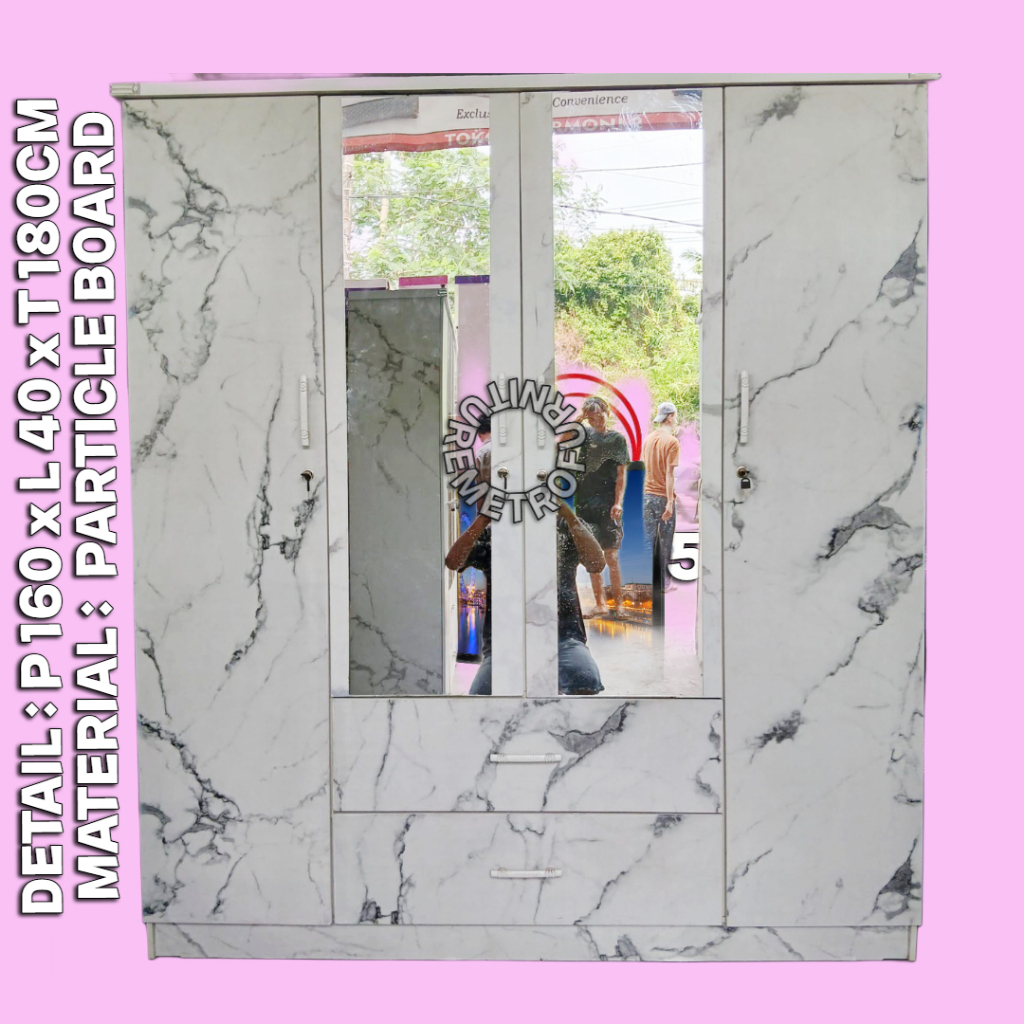 LEMARI PAKAIAN MINIMALIS 4 PINTU LEMARI BAJU 4 PINTU MARMER SERANG