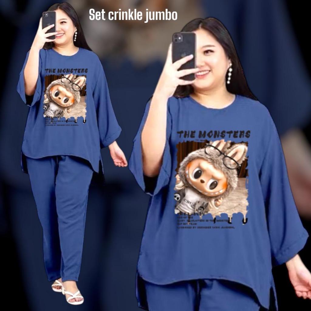 one set crinkle wanita ld 120cm-ld140cm/setelan wanita jumbo