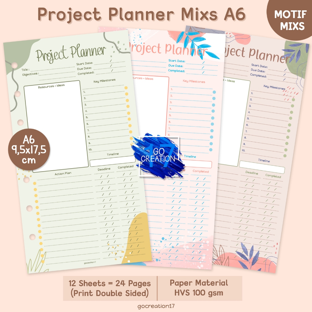 

Buku Planner Refill Kertas Binder Project Planner Motif Premium A6