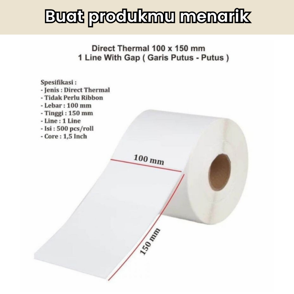 

Label stiker Thermal 100x150mm Waterproof / Sticker Label Continuous / Label Kertas Isi 500pcs Tidak Luntur Lem Kuat Grosir