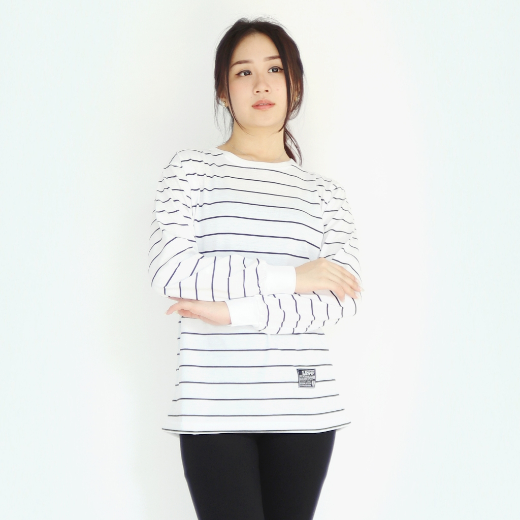 Dailystyle - T-shirt Wanita Katun Stripe Garis Belang-belang Lengan Panjang | Kaos Distro Salur