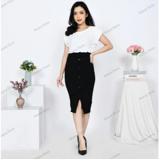 Rok Rajut Belah 3 Ber Kancing/Rok Maxi/Rok Span 7/8