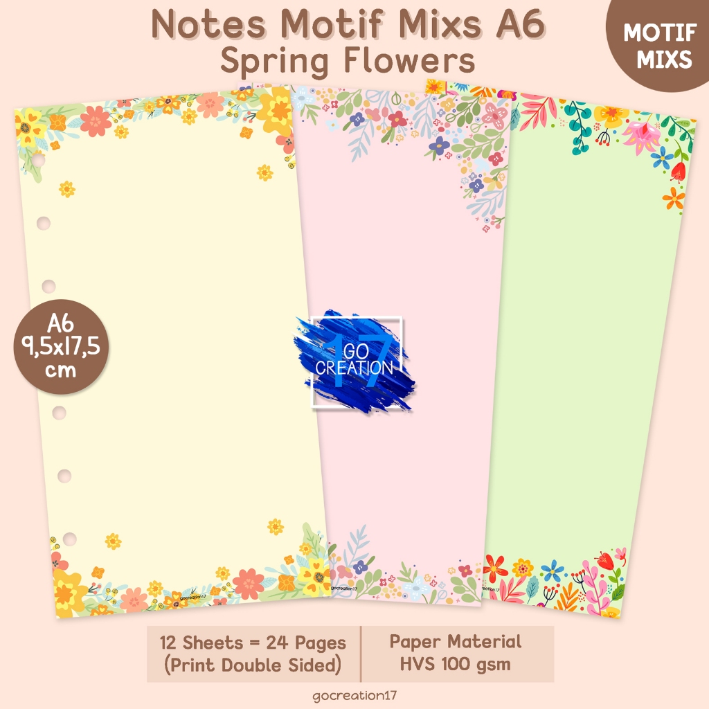 

Buku Planner Refill Kertas Binder Note Polos Plain Motif Spring Flowers Motif Premium A6