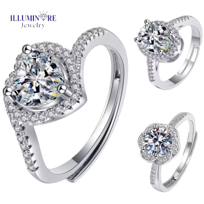 (Illuminare-(100% Original) - Cincin Fashion Wanita Round Pave Ring Mewah 2ct Lab Create Diamond Per
