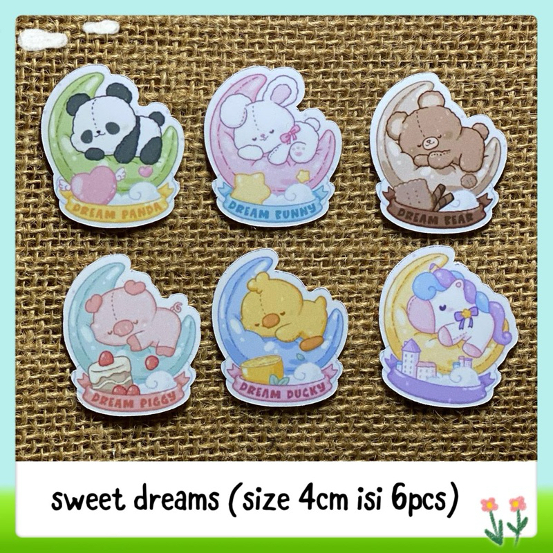 

6pcs sticker tempelan glossy sweet dreams animals