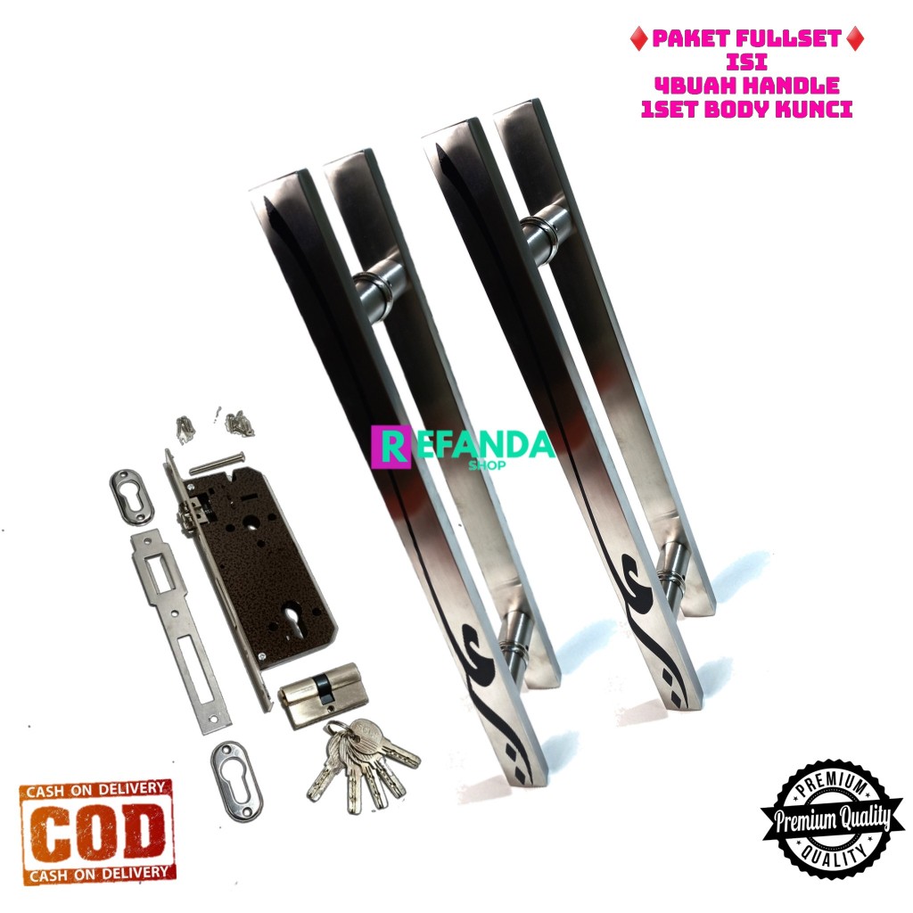paket untuk pintu depan model 2 daun pintu kupu tarung isi 4buah gagang handle pintu model baut temb