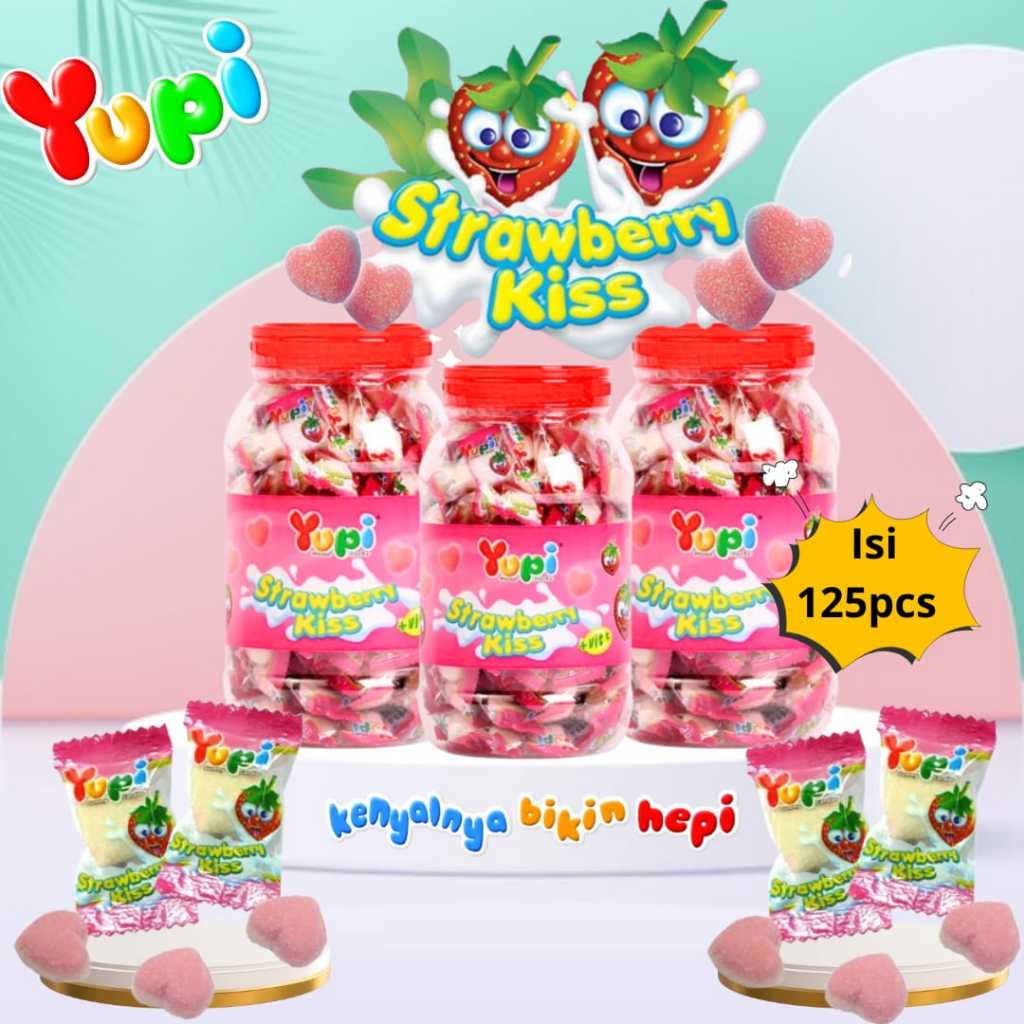 

PERMEN YUPI LOVE TOPLES/JAR CANDY STRAWBERRY KISS