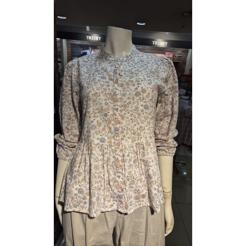 Baju Atasan Blouse Wanita Floral Lengan Panjang TRISET Model Terbaru Size S-XL Original