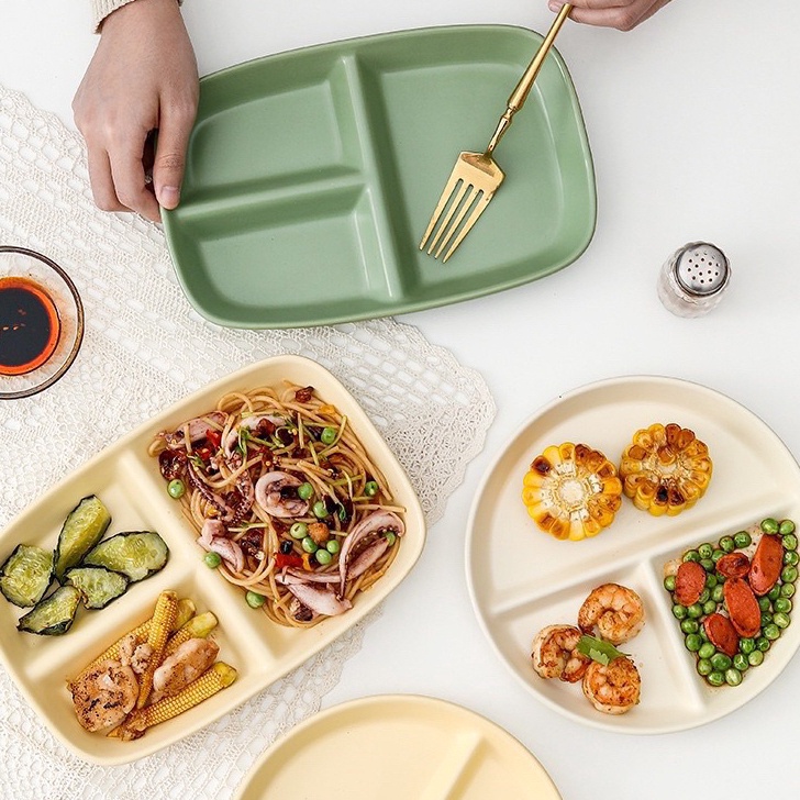 Piring Sekat 3 Keramik Estetik ala Korea  Piring Makan Piring Lauk Piring Saji  Korea Ceramic Plate