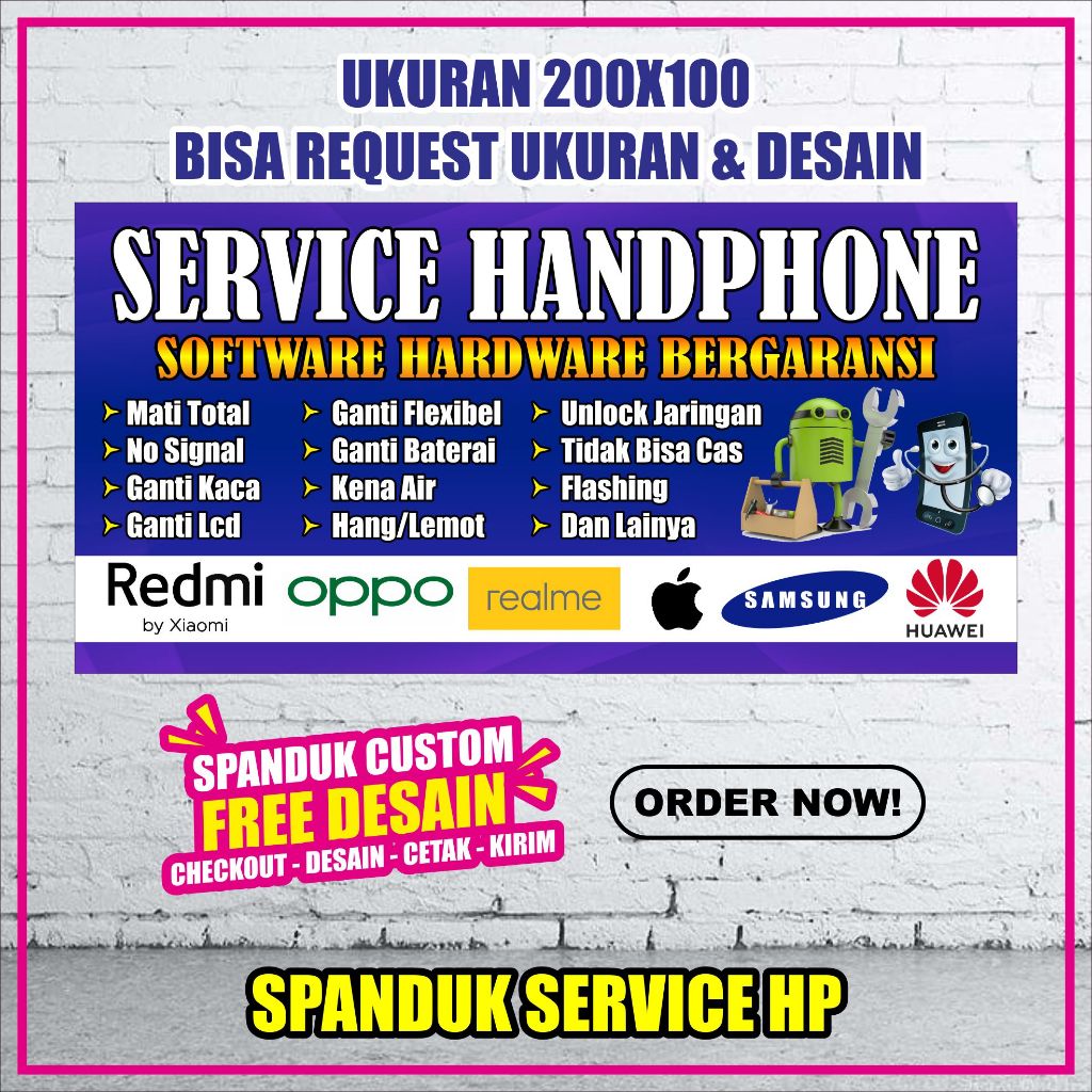 SPANDUK/BANNER/BACKDROP KONTER SERVICE HP UKURAN 200X100 CUSTOM FREE DESAIN
