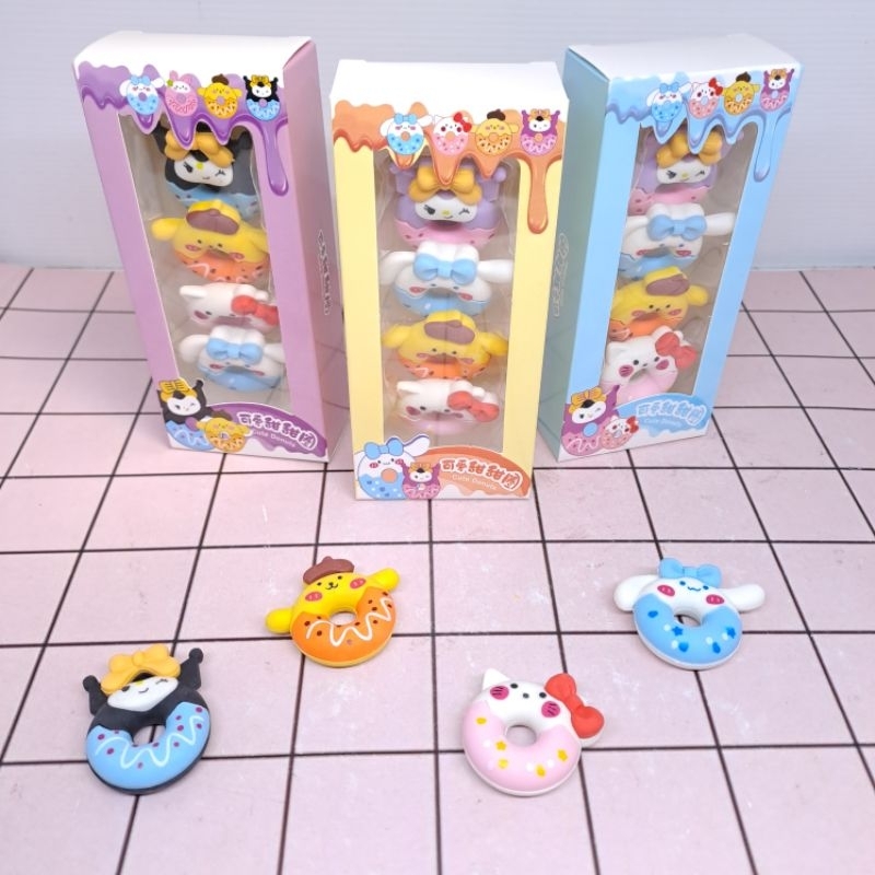 

(4 Pcs) Penghapus Pensil Karet Donat+ Box Kuromi Cinnamoroll Pompompurrin Kado Koleksi Anak