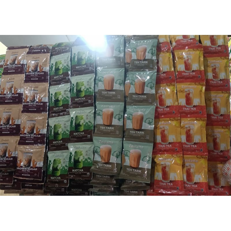 

Zenlatte Thai tea,Matcha, Brown sugar,Teh tarik 1 renceng isi 10 sachet