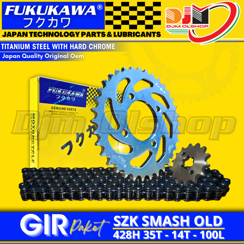 Gear Set Gir Paket Suzuki Smash Rantai 428H 100L 14T 35T FUKUKAWA