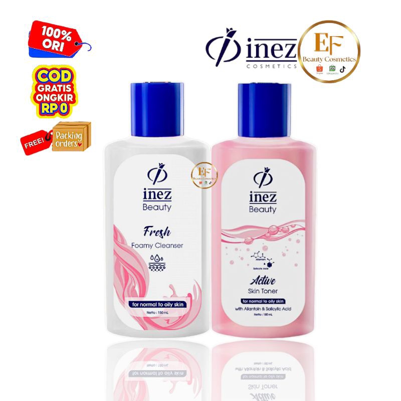 INEZ Beauty Paket Pembersih Wajah | INEZ Fresh Foamy Cleanser | Active Skin Toner For Normal To Oily