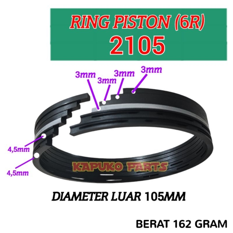 DF2105 RING PISTON 6R RING SEHER 105MM UNTUK MESIN DIESEL DONGFENG 2 SILINDER 24PK