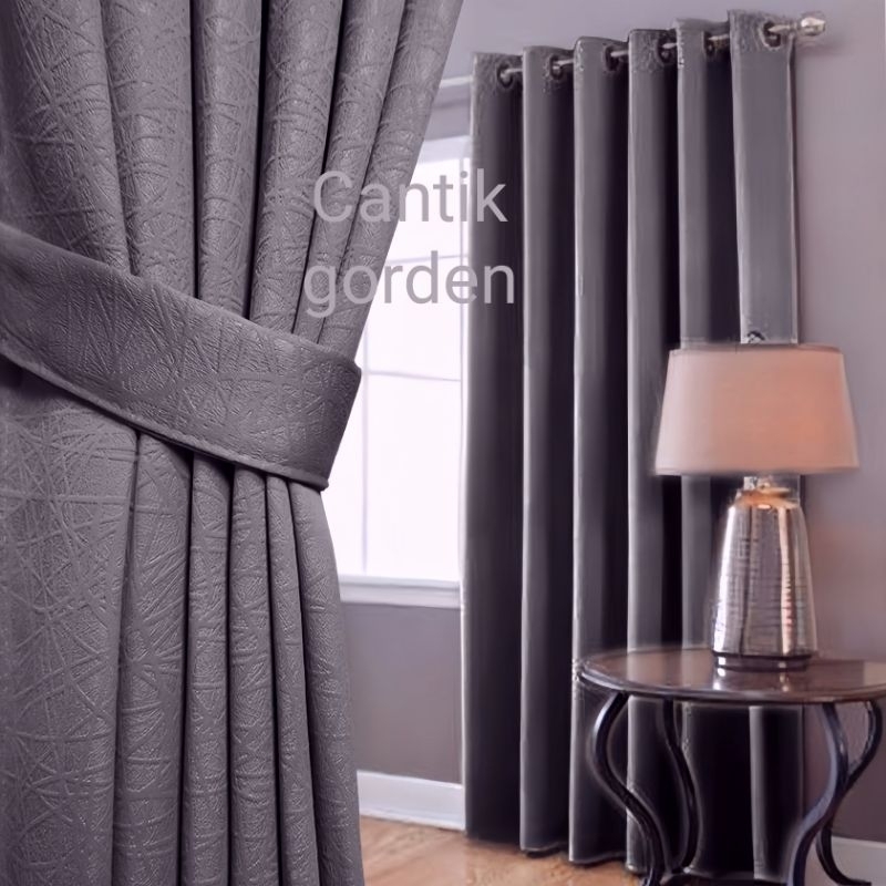 Shp1 Gorden Jendela Pintu Blackout Premium Polos Embos Tebel Doff Panjang Pendek 12Ring Silver