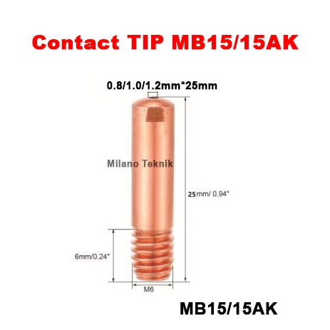 (20pcs)MIG CONTACT TIP MB15 LAS MIG M6x25 CONTACT TIP MIG KONTAK TIP M6X25 SPUYER LAS CO2 MB15