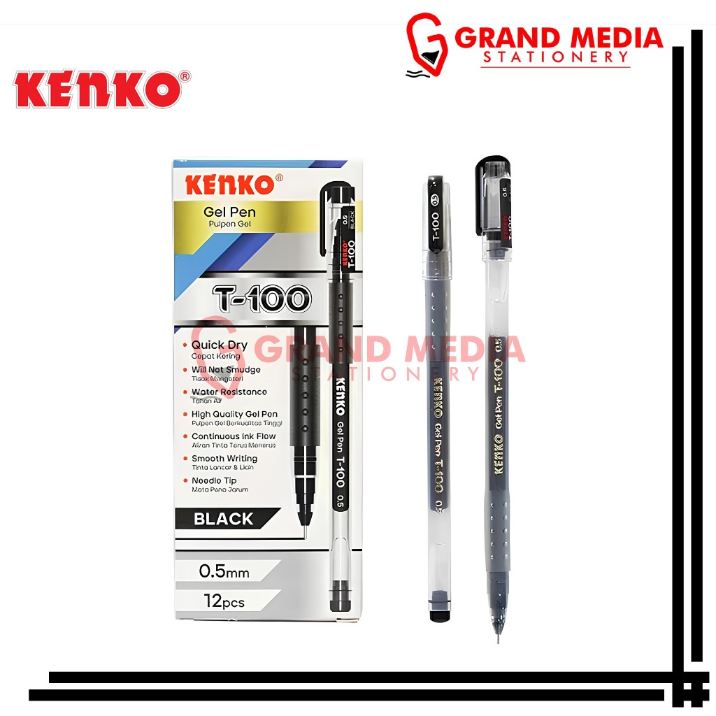 

[GRAND MEDIA] BALLPOINT / PENA / PULPEN GEL KENKO T-100 HITAM / 1PCS