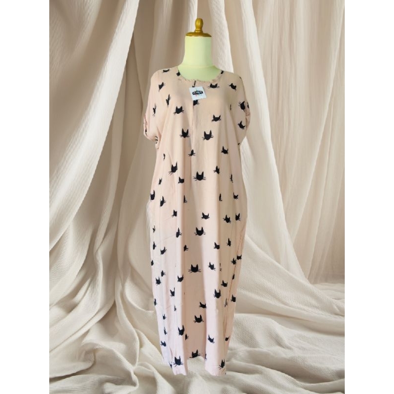 Daster dewasa motif kucing bahan rayyon premium