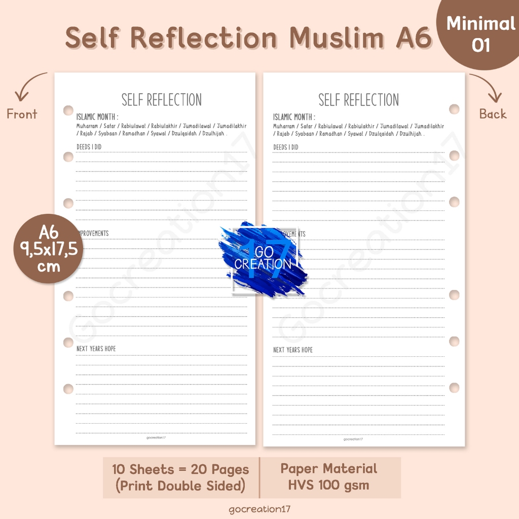 

Buku Planner Refill Kertas Isi Binder Self Reflection Muslim Simple Minimalis A6
