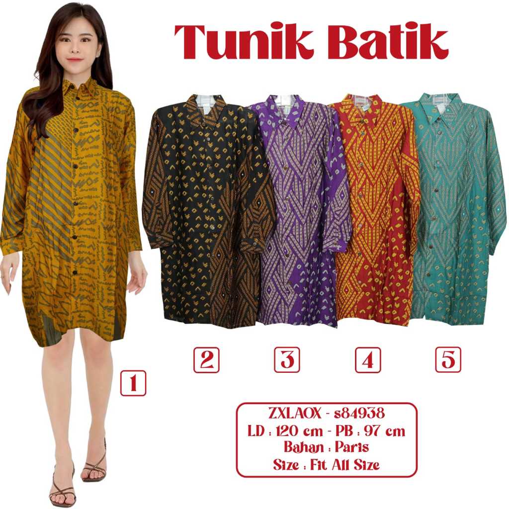 TUNIK BATIK WANITA LENGAN PANJANG BAHAN KATUN HALUS TUNIK CANTIK RIA BATIK SOLO