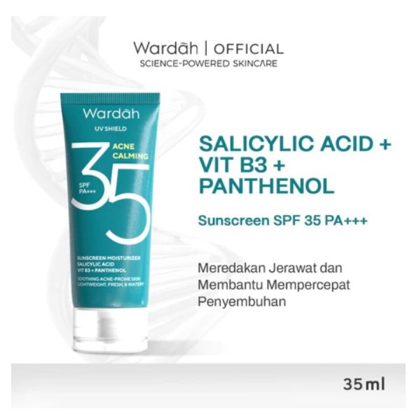 Wardah UV Shield Acne Calming Sunscreen Moisturizer SPF 35 PA+++ untuk komedo, jerawat dan bekas jer