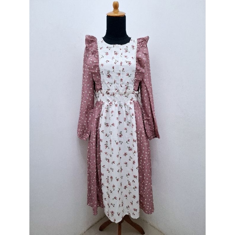 Floral Shabby Dusty Pink Rafle Dress Brand From Axes Femme Ori 100%