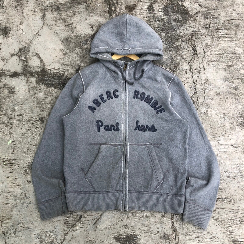 jaket jumper jemper Zip hoodie abercrombie & fitch grey #htxhd115 original brand asli ori murah