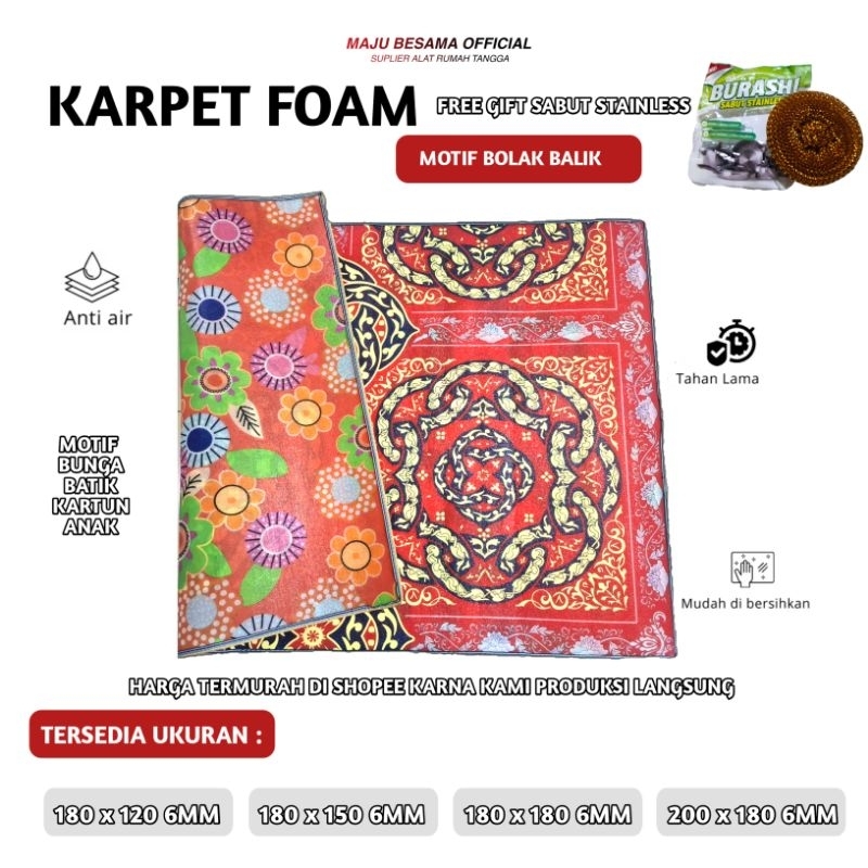 KARPET TIKAR FOAM BUSA Spons Jumbo Tebal 6mm Ukuran 180x120 180x150 180x180 200x180 Anti Air