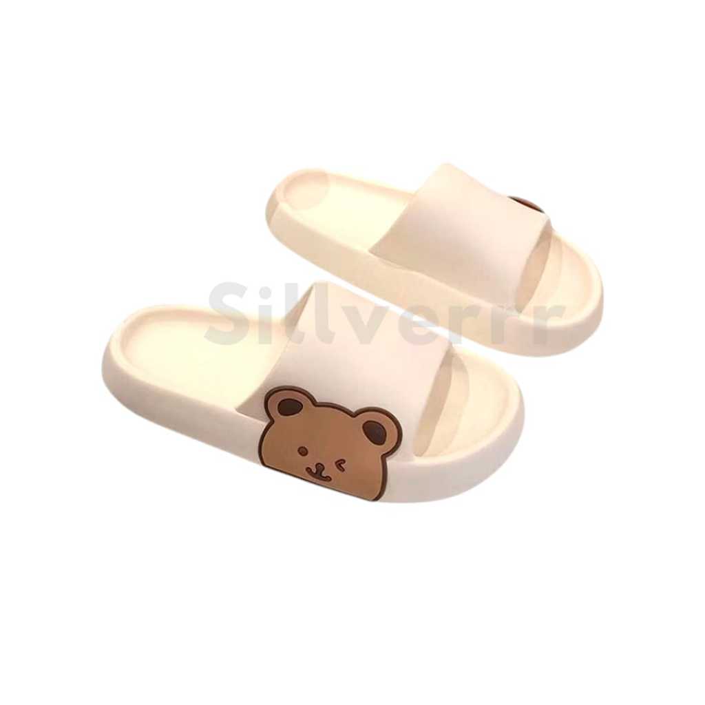 Sandal Wanita Sendal Karet Slop Motif Beruang Anti Slip Sandal Rumah