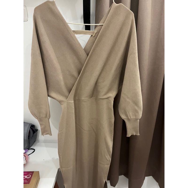 brown v neck knit dress bodycon wear darcy